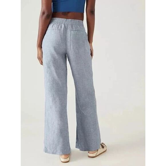 Athleta Retreat Linen Wide Leg Pant Chambray Blue - 8 - Picture 3 of 8